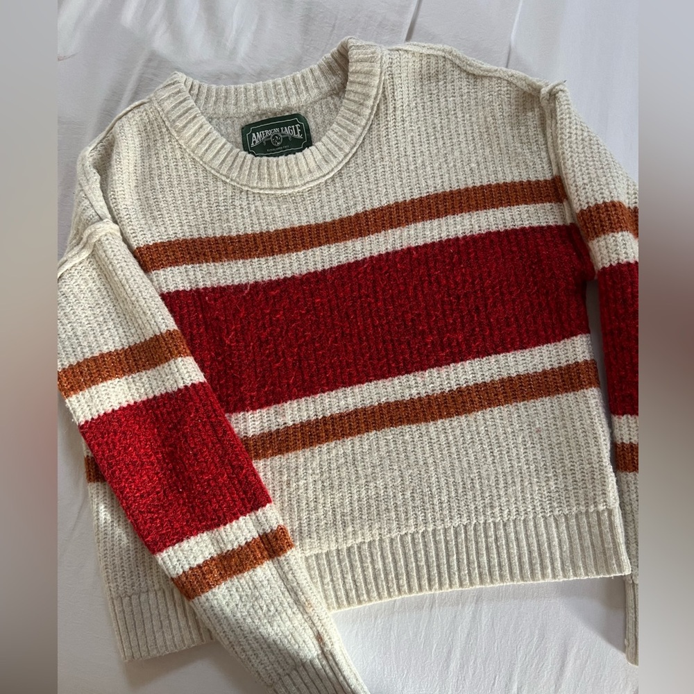 American Eagle Outfitters Red and Cream Striped Sweater